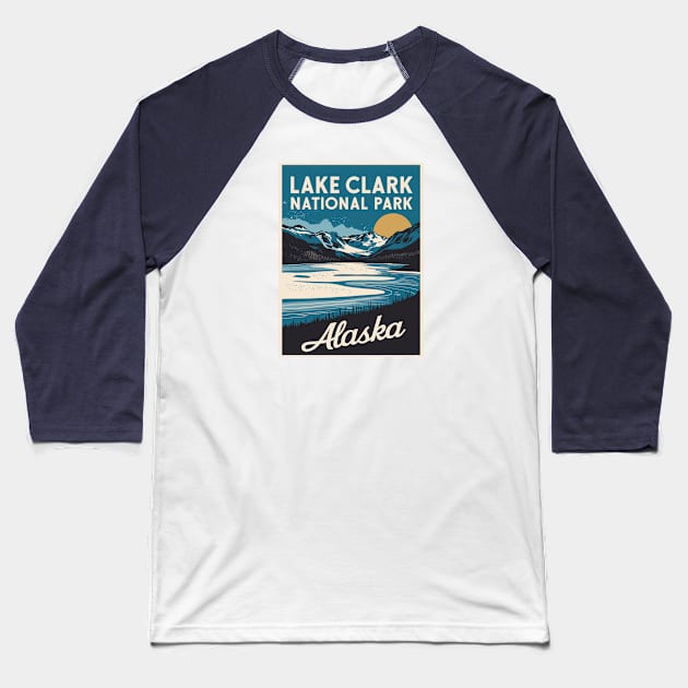 Lake Clark National Park Retro Travel Poster Baseball T-Shirt by Perspektiva